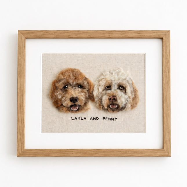 Personalized Rectangle Wool Felt Pet Portrait - Embroidered Wool Art