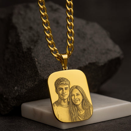 Custom Engraved Portrait Necklace – Rounded Square Photo Pendant