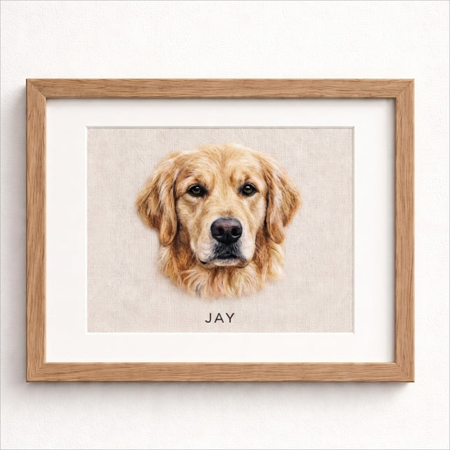 Personalized Rectangle Wool Felt Pet Portrait - Embroidered Wool Art