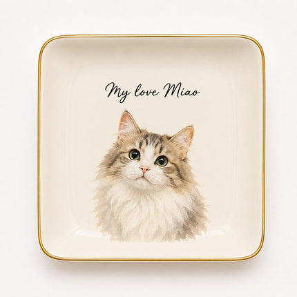 Ceramic Personalized Pet Portrait Gold Rim Jewelry Dish