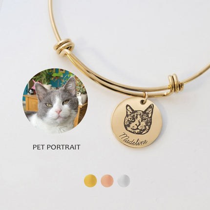 Personalized Pet Portrait and name Bangle