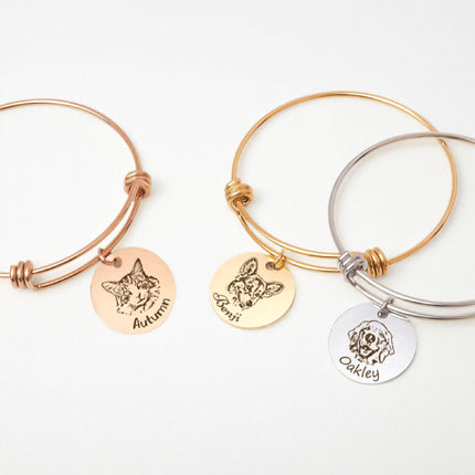 Personalized Pet Portrait and name Bangle