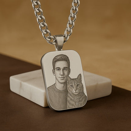 Custom Engraved Portrait Necklace – Rounded Square Photo Pendant