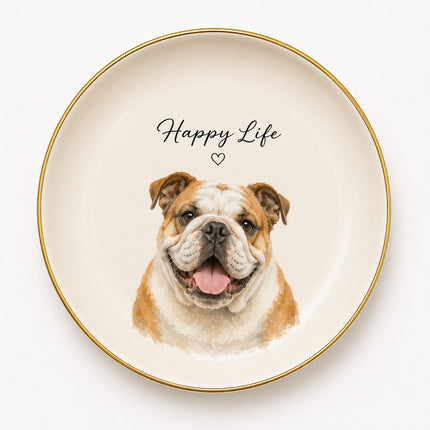 Ceramic Personalized Pet Portrait Gold Rim Jewelry Dish