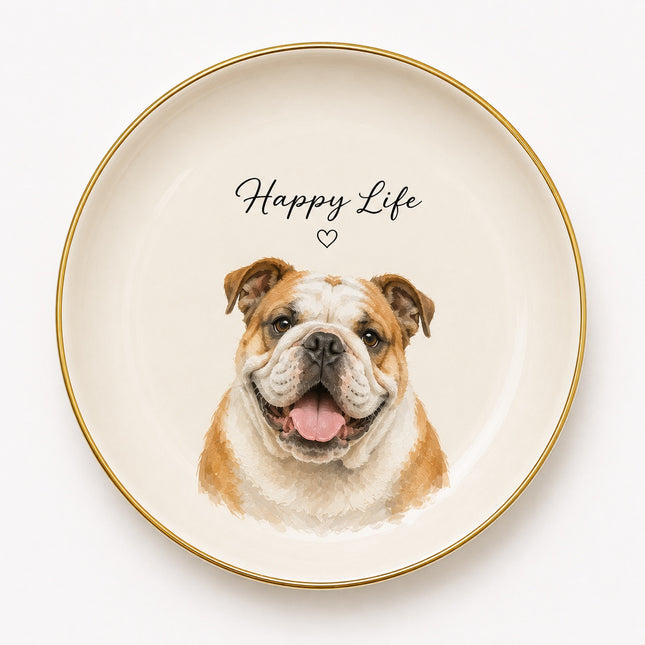 Ceramic Personalized Pet Portrait Gold Rim Jewelry Dish