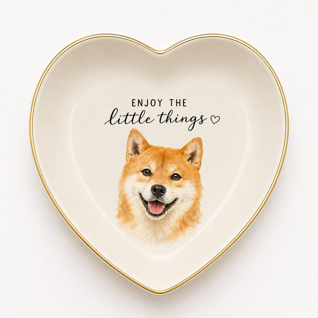 Ceramic Personalized Pet Portrait Gold Rim Jewelry Dish